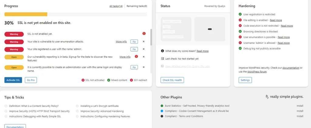 Really Simple SSL Dashboard